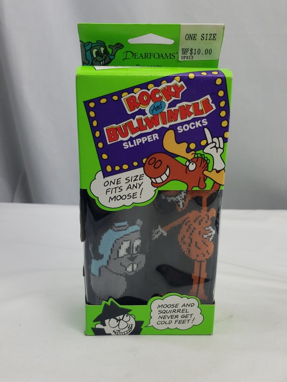 Vintage Rocky & Bullwinkle Slipper Socks New In Box